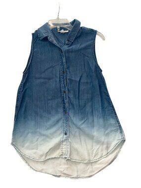 Beachlunchlounge Ombre Sleeveless Button-Down Shirt Womens XS Blue/White